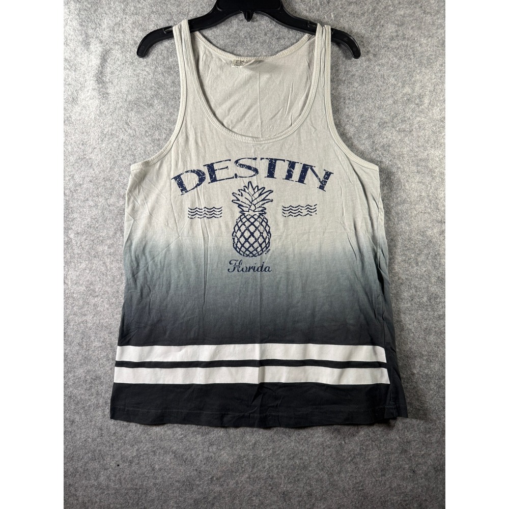 Exist Destin Florida Pineapple Ombre Tank Top Mens XL Grey Black Striped Graphic